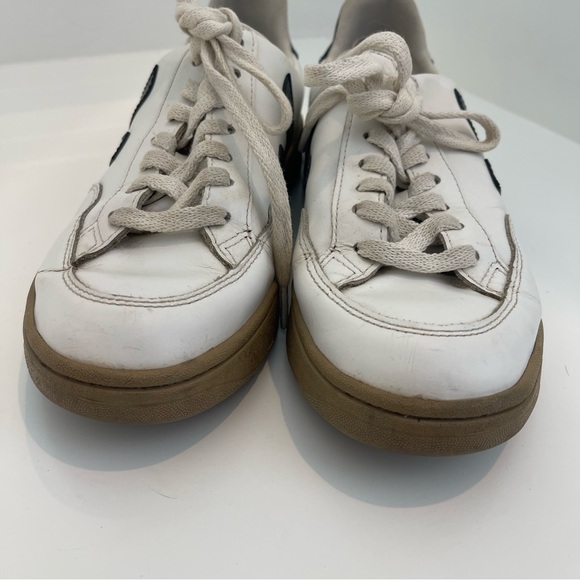 Veja V-12 White and Black Leather Dune Tie Lace Up Court Shoes Sneakers Size 7 - Picture 3 of 11